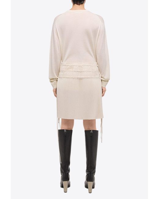 Helmut Lang Natural Pleated Satin Knee-Length Skirt