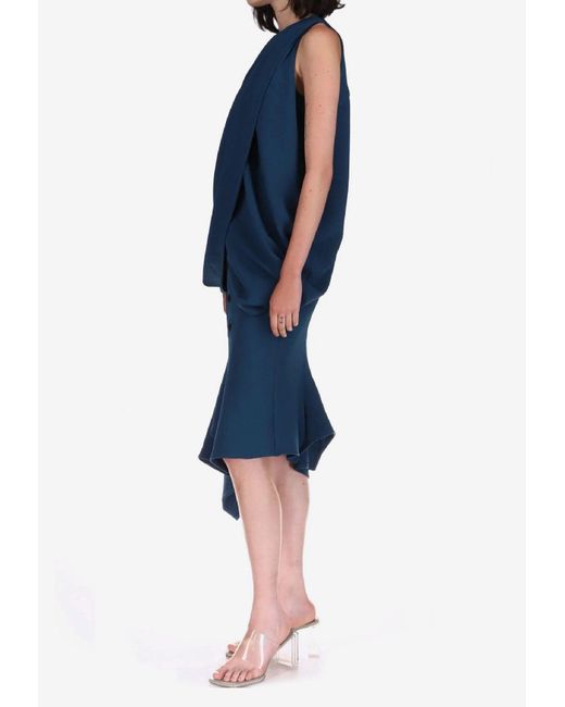 Dawei Blue Asymmetric Midi Flared Skirt