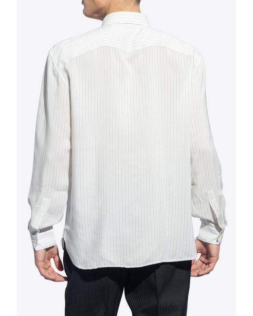 Saint Laurent White Cassandre Pinstripe Silk Shirt for men