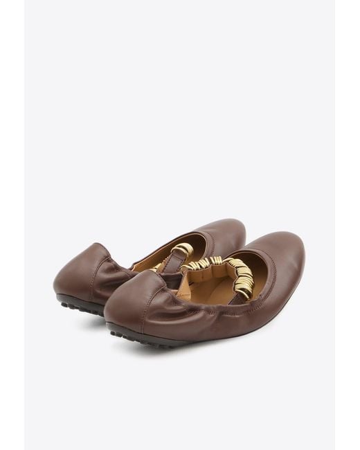 Tod's Brown Dee Ring Leather Ballet Flats