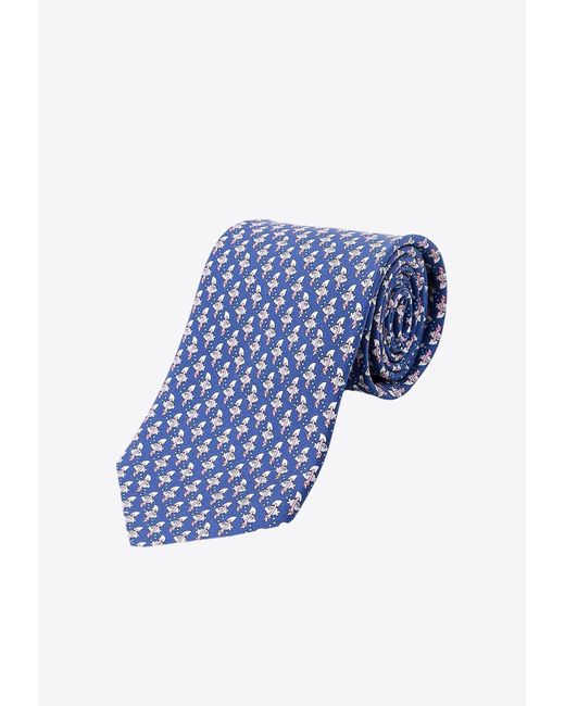 Ferragamo Blue Shark Print Silk Tie for men