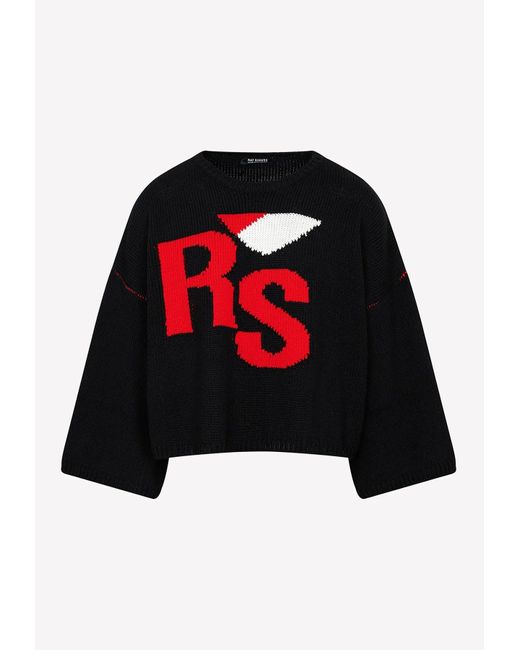 Raf Simons Red Cropped Wool Jacquard Sweater for men