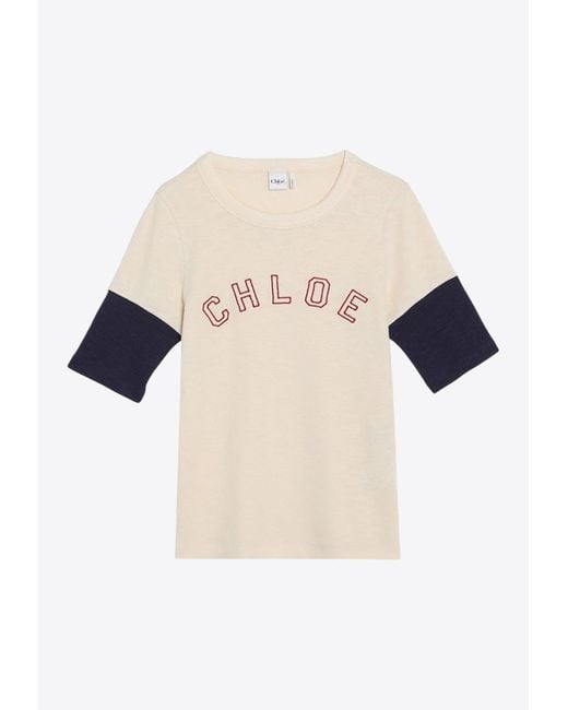 Chloé Natural Logo Print Crewneck T-Shirt
