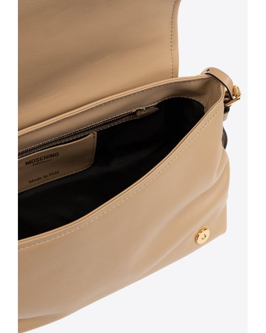 Moschino Natural Logo Plaque Leather Shoulder Bag