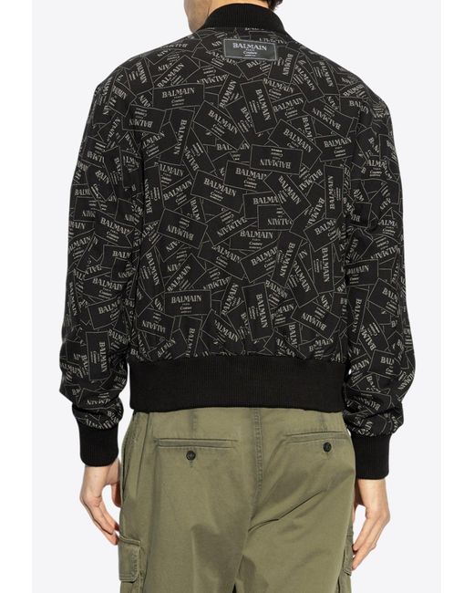 Balmain Black Monogram Bomber Jacket for men