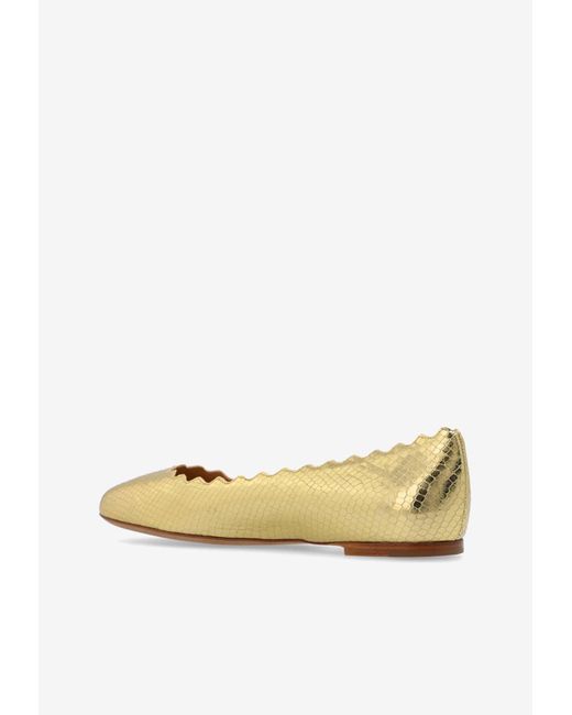 Chloé Metallic Lauren Python Print Leather Ballet Flats