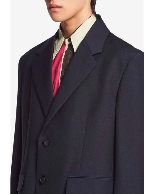 Prada Black Single-Breasted Wool Blazer for men