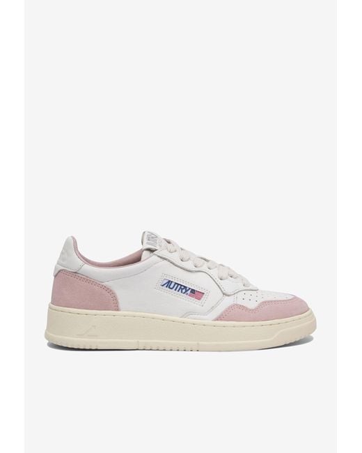 Autry White Medalist Leather And Suede Sneakers