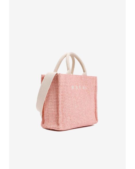 Marni Pink Small Raffia-Effect Tote Bag