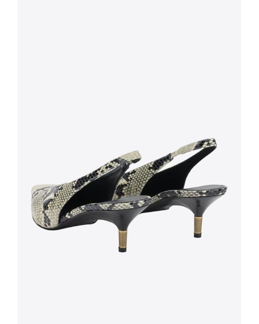 Khaite White Bella 55 Python Print Leather Slingback Pumps