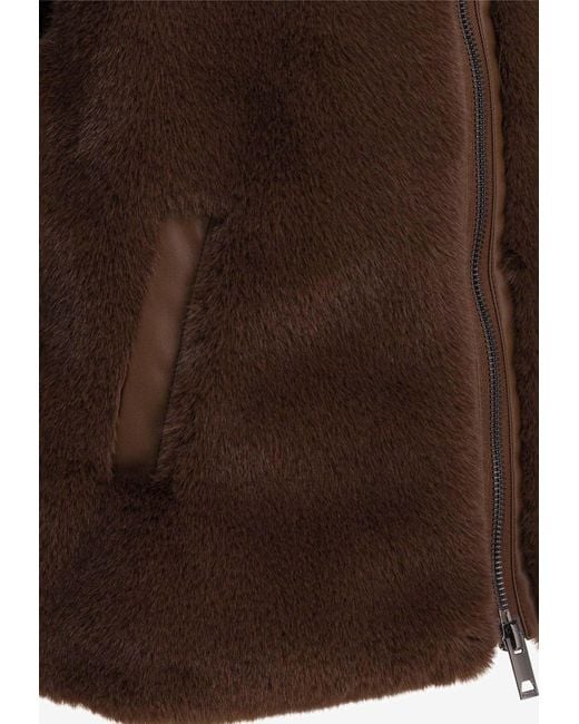 Pinko Brown Faux Fur Zip-Up Vest