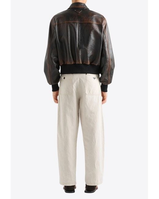 Prada Natural Chambray Straight-Leg Pants for men
