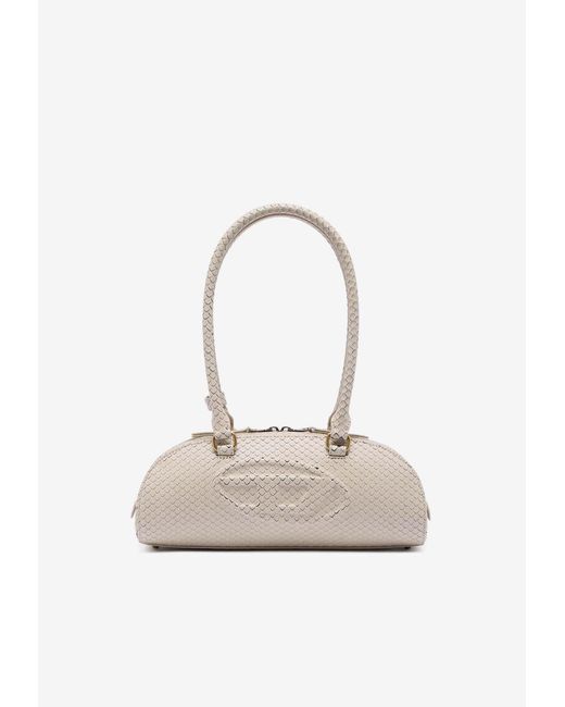 DIESEL White 1Dr Python-Effect Leather Shoulder Bag