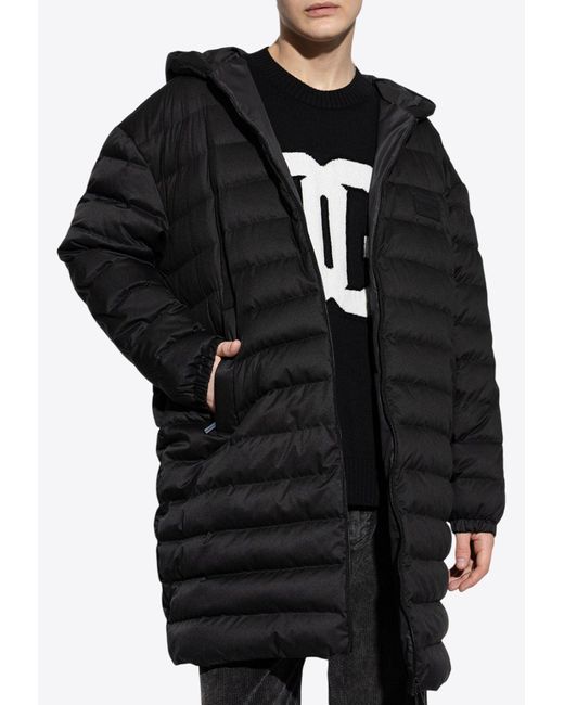 Dolce & Gabbana Black Logo Patch Hooded Long Down Jacket for men