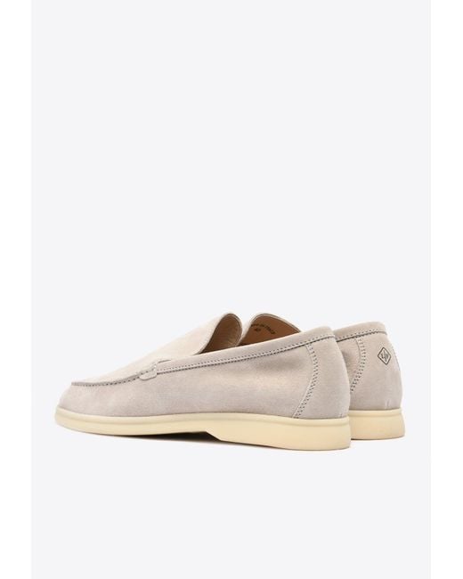 Loro Piana White Summer Walk Suede Loafers for men