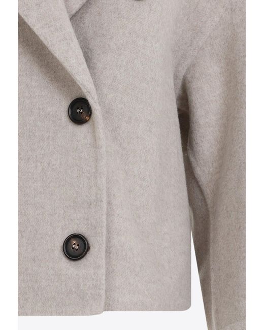 Brunello Cucinelli Natural Double-Breasted Wool Coat