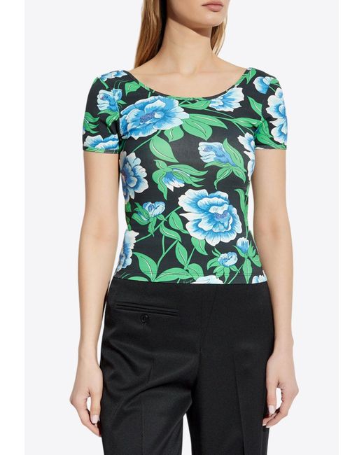 KENZO Green Peonies Print Short-Sleeved Top