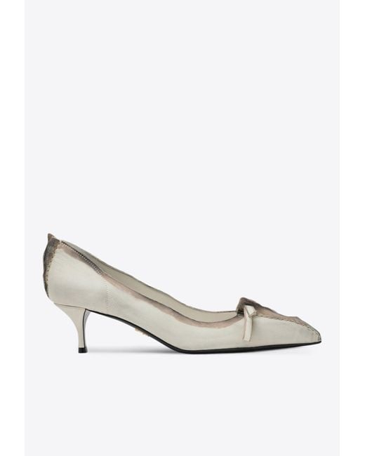 Prada White 55 Antique Leather Pumps