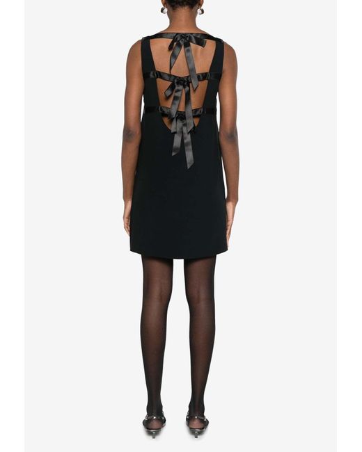 Prada Crepe Mini Dress With Bows in Black | Lyst