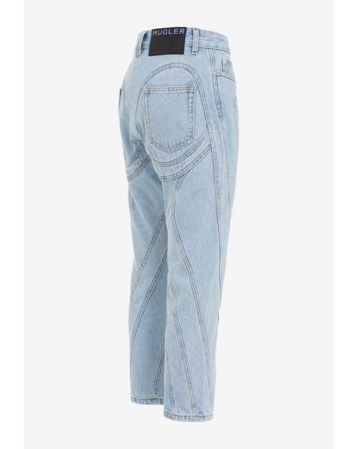 Mugler Blue Cropped Slim-Leg Jeans