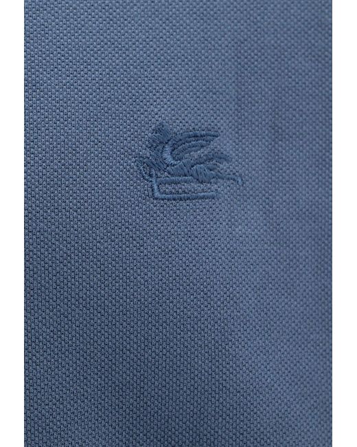 Etro Blue Logo Embroidered Polo T-Shirt for men