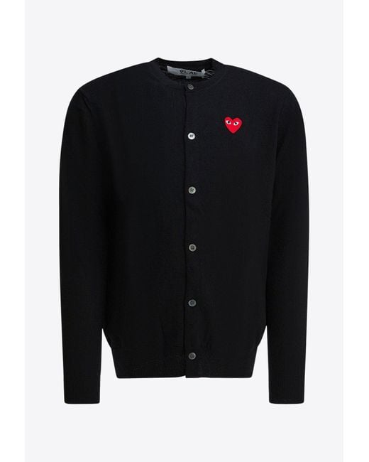 COMME DES GARÇONS PLAY Black Heart Embroidered Logo Wool Cardigan for men