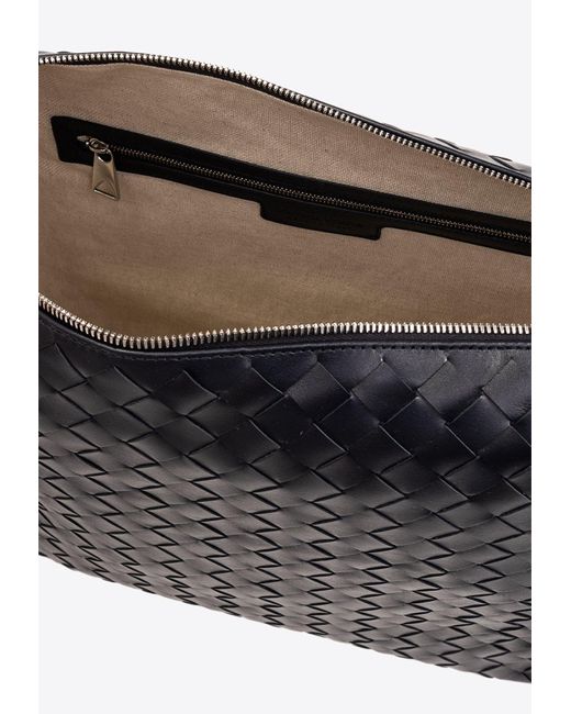 Bottega Veneta Blue Intrecciato Leather Zip Messenger Bag for men