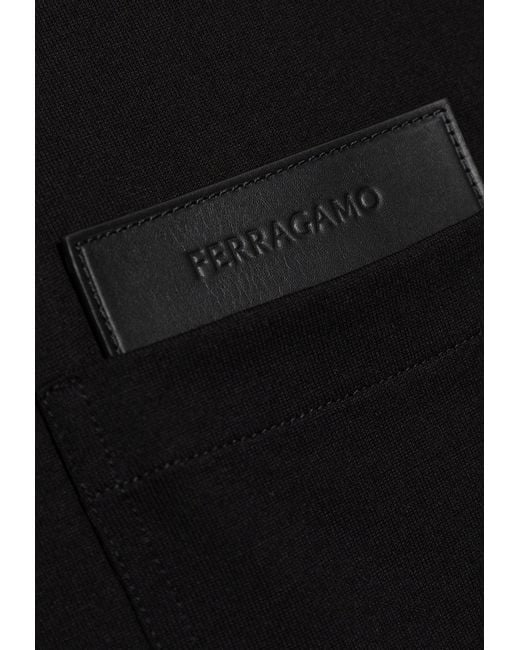 Ferragamo Black Leather Patch T-Shirt for men