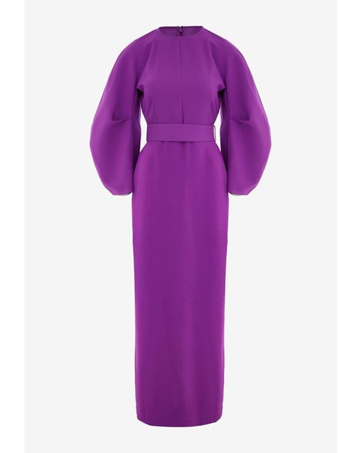 Solace London Purple Allegra Belted Crepe Maxi Dress