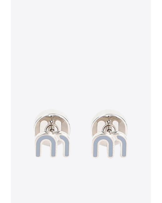 Miu Miu White Logo Stud Earrings