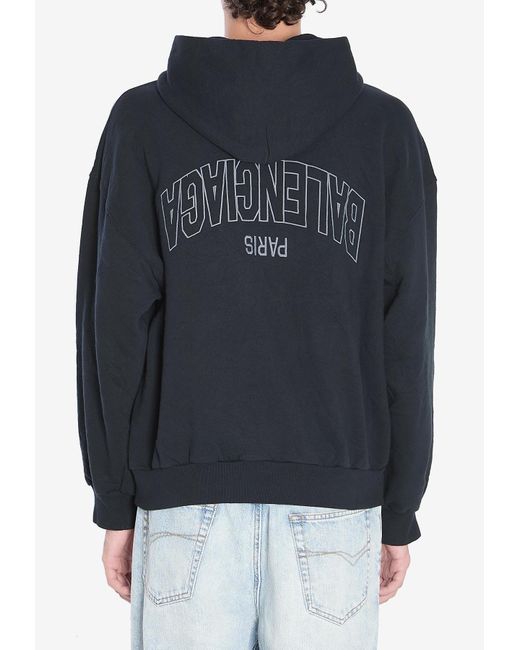 Balenciaga Black Flipped Uni Logo Zip-Up Hooded Sweatshirt for men