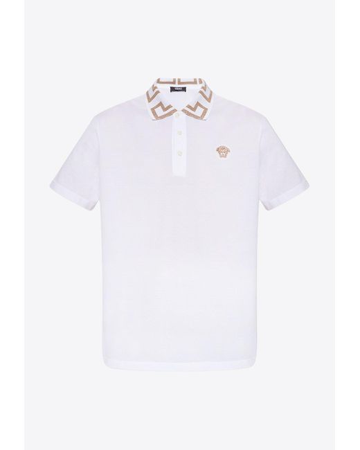 Versace White Medusa And Greca Polo T-Shirt for men