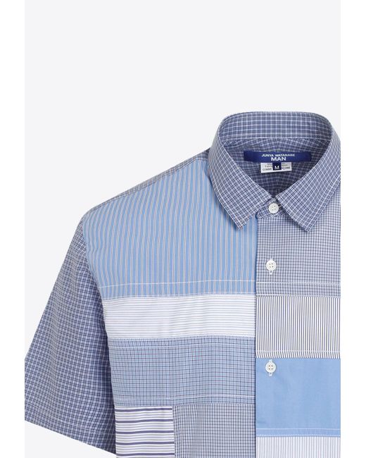 Junya Watanabe Blue Patchwork Short-Sleeved Shirt for men