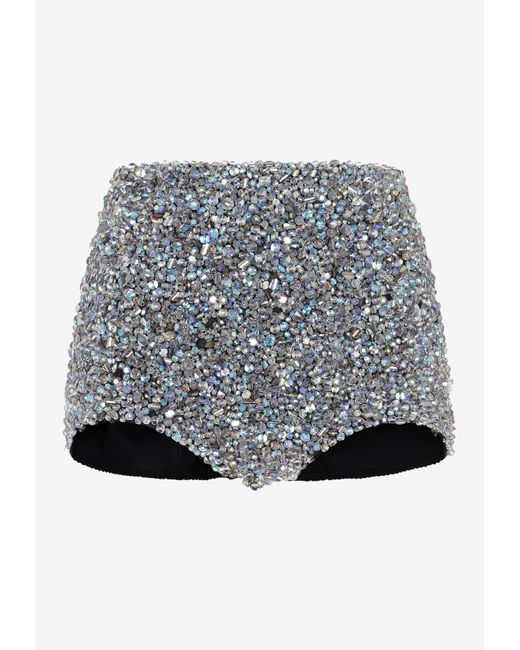Dolce & Gabbana Gray Crystal-Embellished Mini Shorts