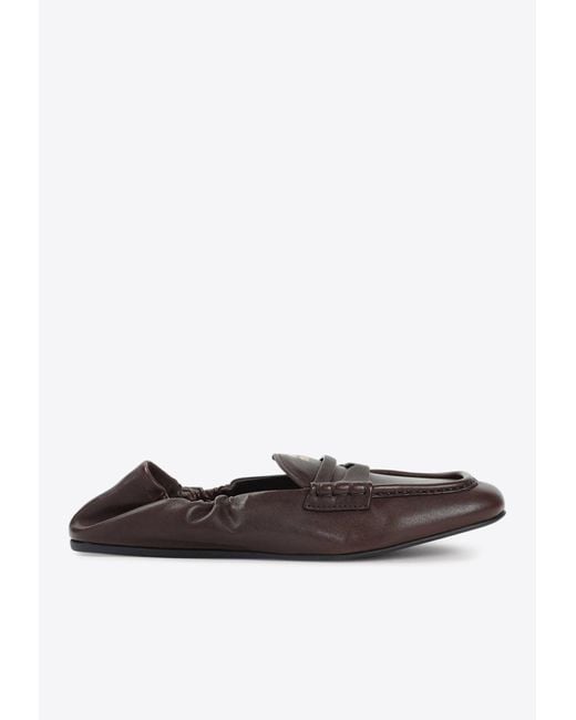 Miu Miu White Ruched Nappa Leather Loafers