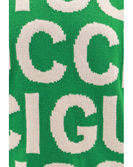 Gucci Green Logo Intarsia Wool Sweater for men