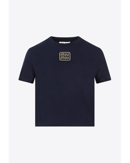 Miu Miu Blue Logo Patch Short-sleeved T-shirt