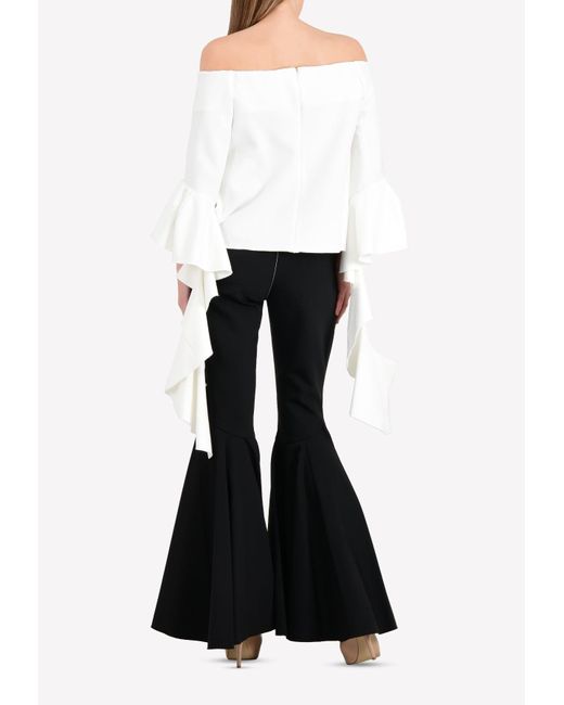 Ellery White Delores Off-Shoulder Bell Sleeves Top