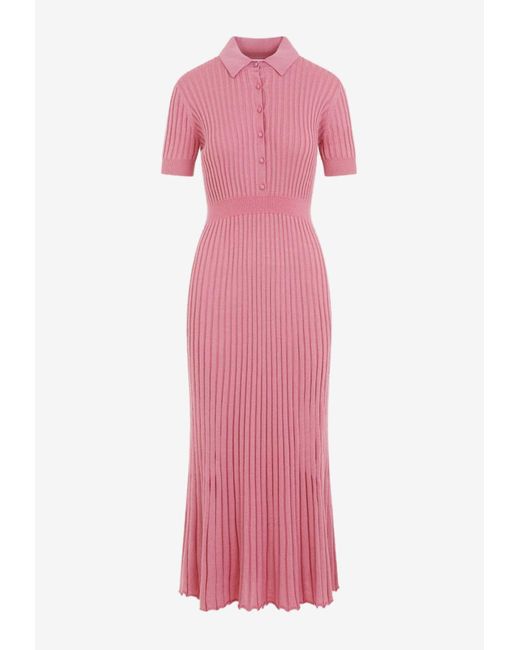 Gabriela Hearst Pink Amor Ribbed Midi Dress