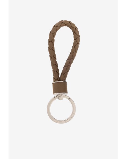 Bottega Veneta White Intreccio Leather Key Ring for men