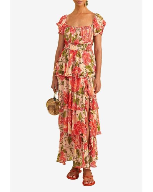Farm Rio Red Blooming Floral Maxi Dress