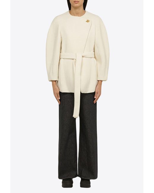 Chloé White Wool Blend Belted Short Coat