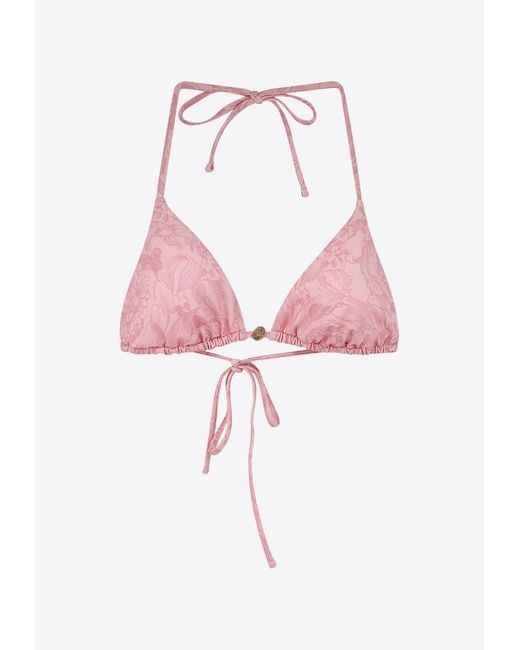 Versace Pink Barocco Print Bikini Top