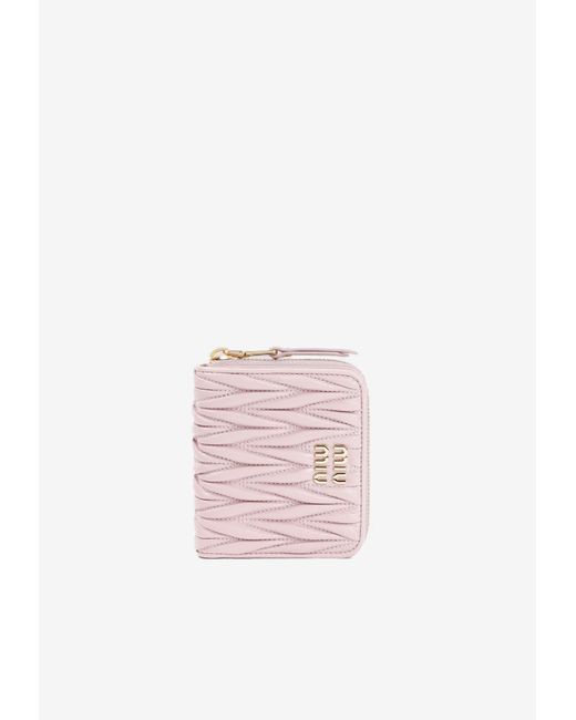 Miu Miu Pink Matelassé Nappa Leather Zip Wallet