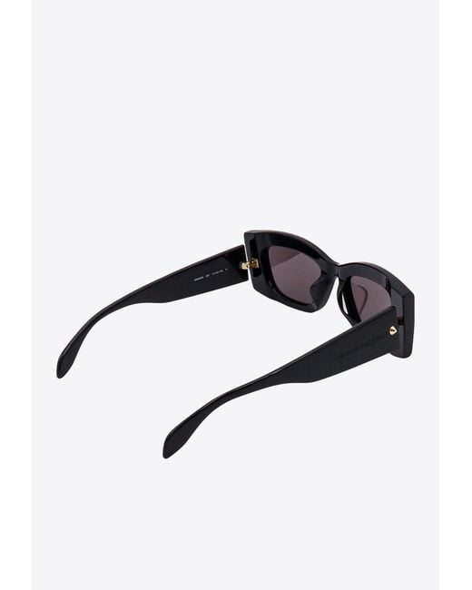 McQueen Black Spike Studs Rectangular Sunglasses
