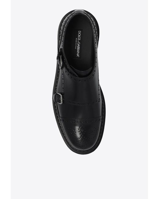 Dolce & Gabbana Brown Leather Monk Strap Formal Derby Shoes