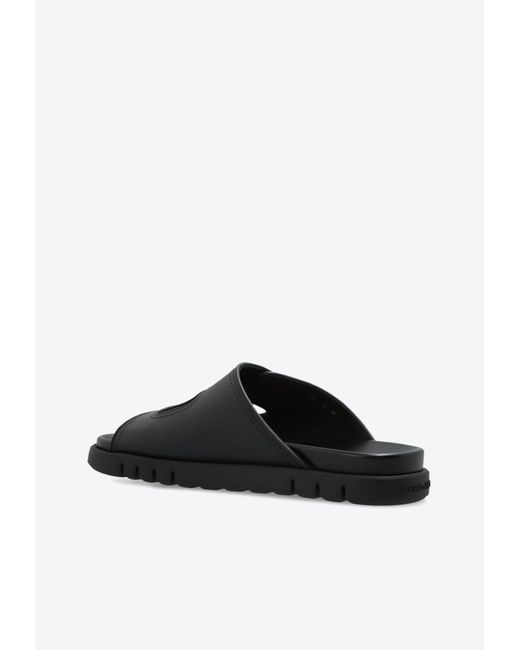 Ferragamo Black Leather Slides Colly for men