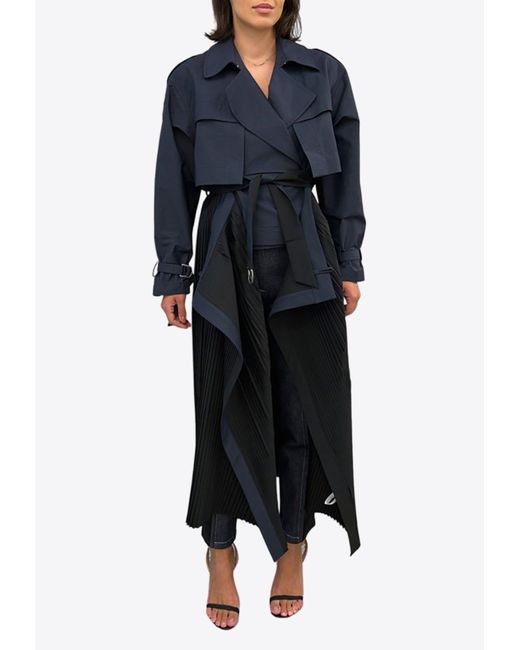 Dawei Blue Pleated Trench Coat