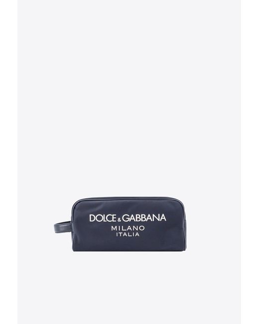 Dolce & Gabbana Blue Logo Print Nylon Zip Pouch for men