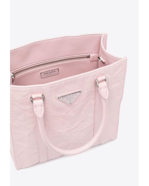 Prada Pink Logo Plaque Crinkle-Effect Crossbody Bag